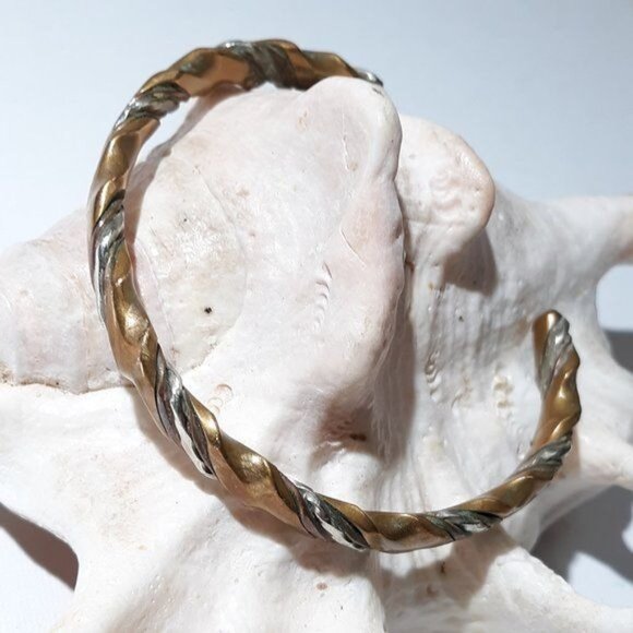 Mixed Metal Copper Pewter Twist Cuff Bracelet Copper Sil… - Picture 1 of 6